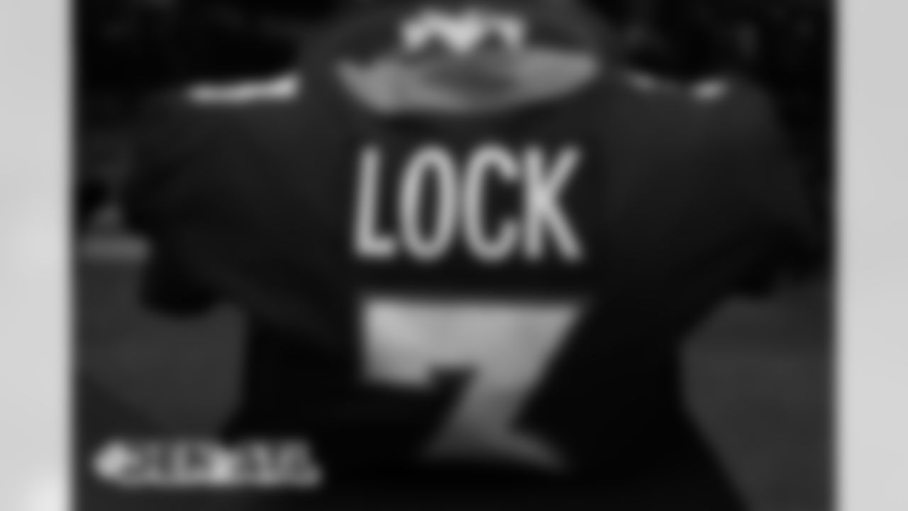 Drew Lock's jersey in the locker room before the Broncos' Week 9 game against the Atlanta Falcons at Mercedes-Benz Stadium in Atlanta, Georgia. (Photo by Gabriel Christus)