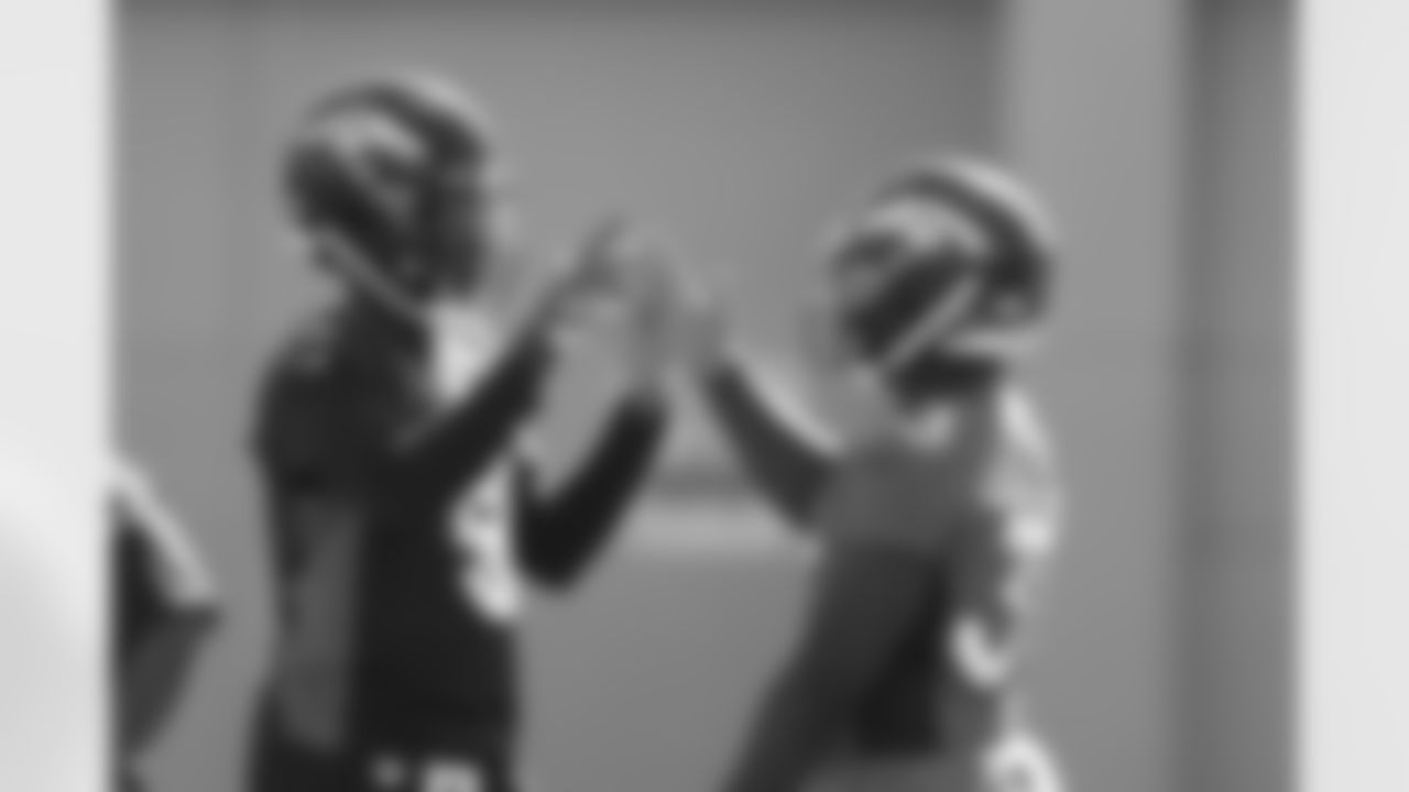 Teddy Bridgewater and Javonte Williams during OTAs at UCHealth Training Center in Centennial, CO, May 25, 2021.
Photo by Gabriel Christus