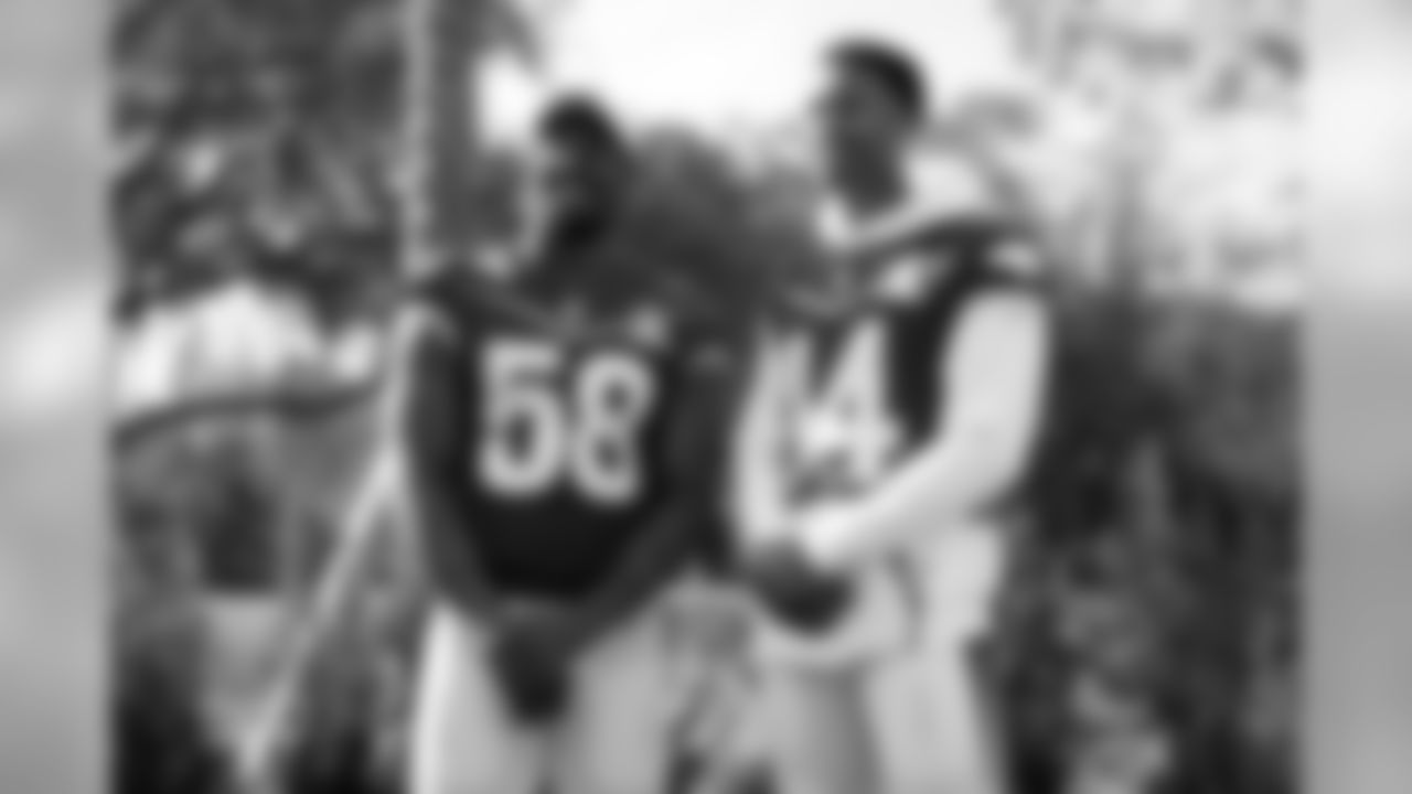 Von Miller and Courtland Sutton during the AFC's team photo session for the 2020 Pro Bowl outside the team hotel in Orlando, Florida, on January 23, 2020. (Photo by Ben Swanson/DenverBroncos.com)