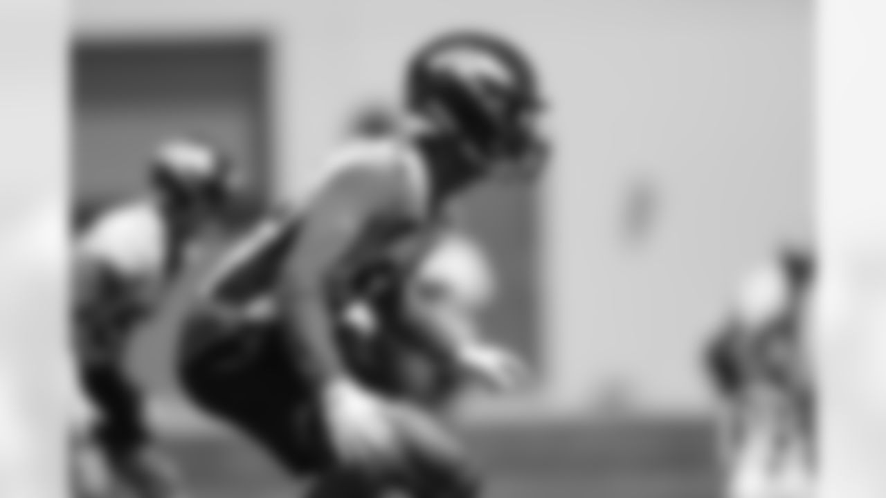 Linebacker Justin Hollins during the second day of rookie minicamp practice on May 11, 2019.