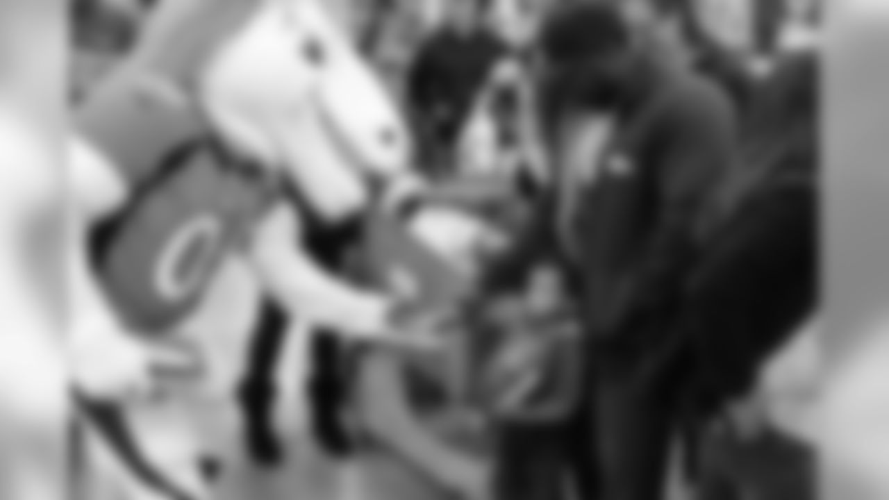 Miles the Mascot during the Denver Broncos' Salute To Service Caravan at Fort Carson, Colorado on October 30, 2018.