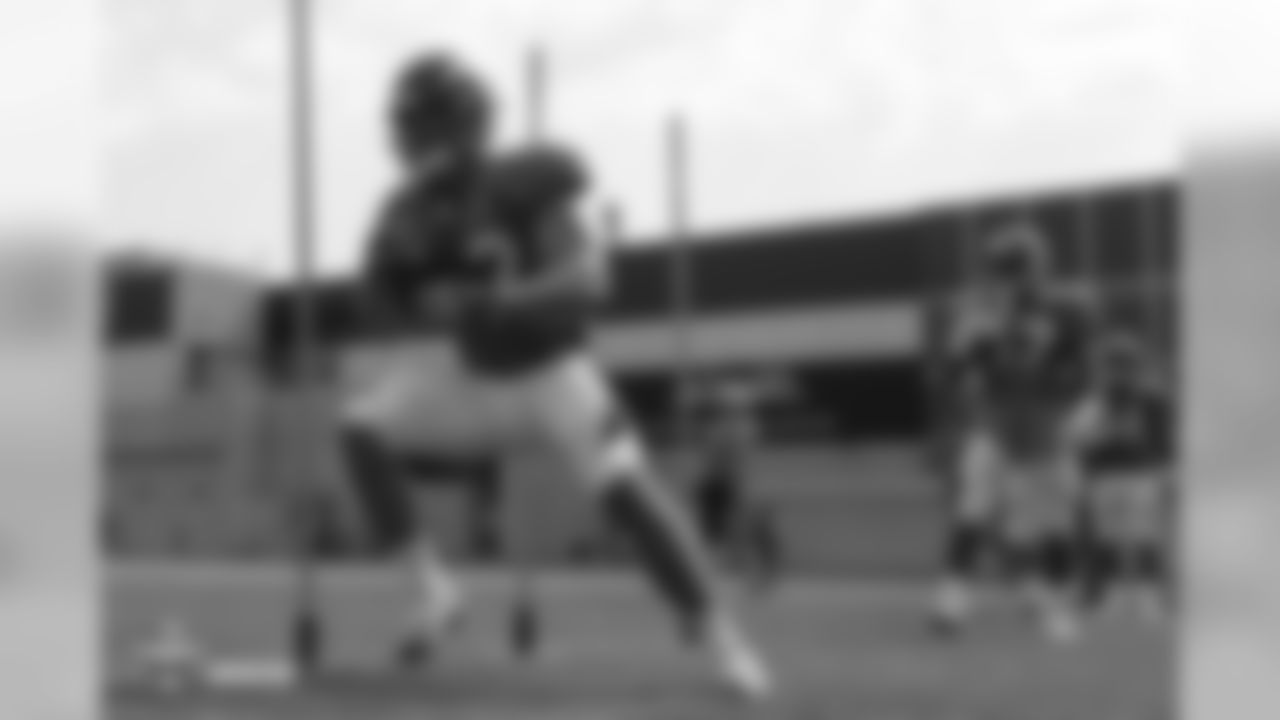 Fullback Andy Janovich (32) at the fifth day of training camp on August 1, 2018, at UCHealth Training Center.