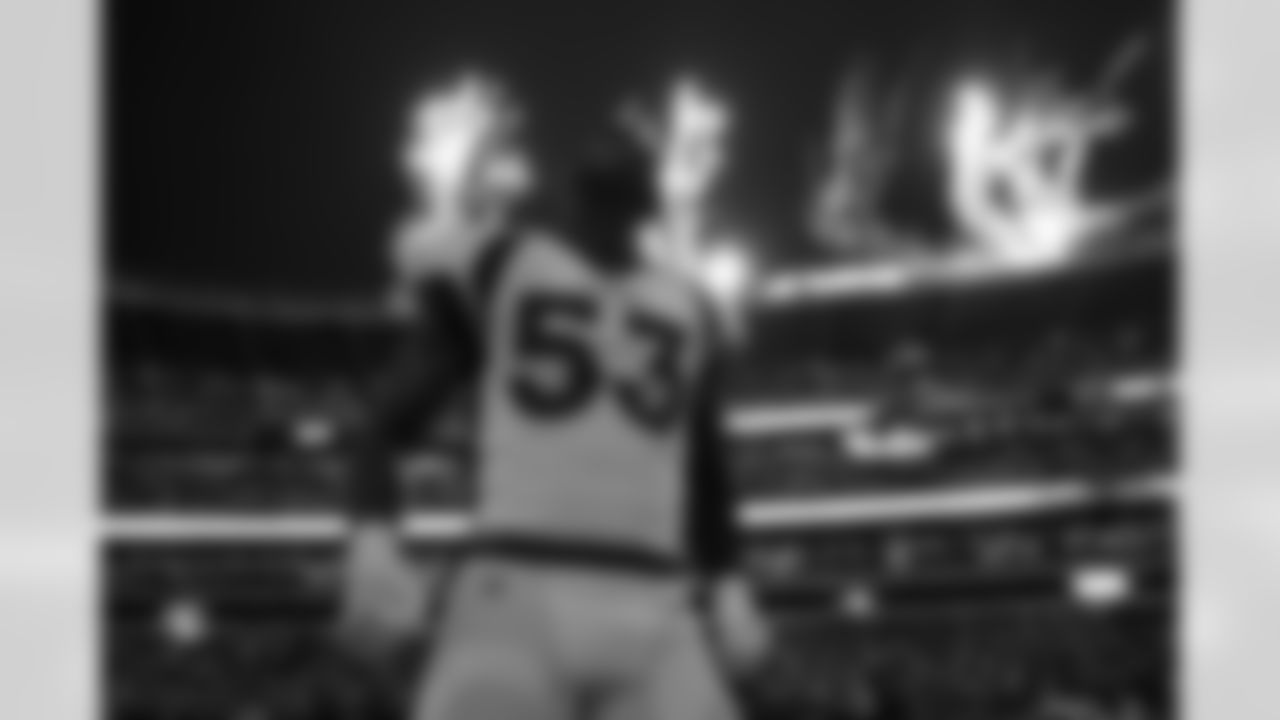 Jonathon Cooper gets hyped before the game against the Cleveland Browns on Thursday, October 21, 2021 at FirstEnergy Stadium in Cleveland, Ohio. After an injury to Von Miller, Cooper would be relied upon heavily even as a rookie drafted in the seventh round.
Photo by Gabriel Christus