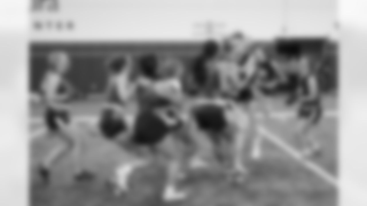 Arvada West High School during the 2023 Broncos Girls High School Flag Football championship tournament at Centura Health Training Center in Englewood, Colorado on October 14, 2023. Photo by Ben Swanson / Denver Broncos