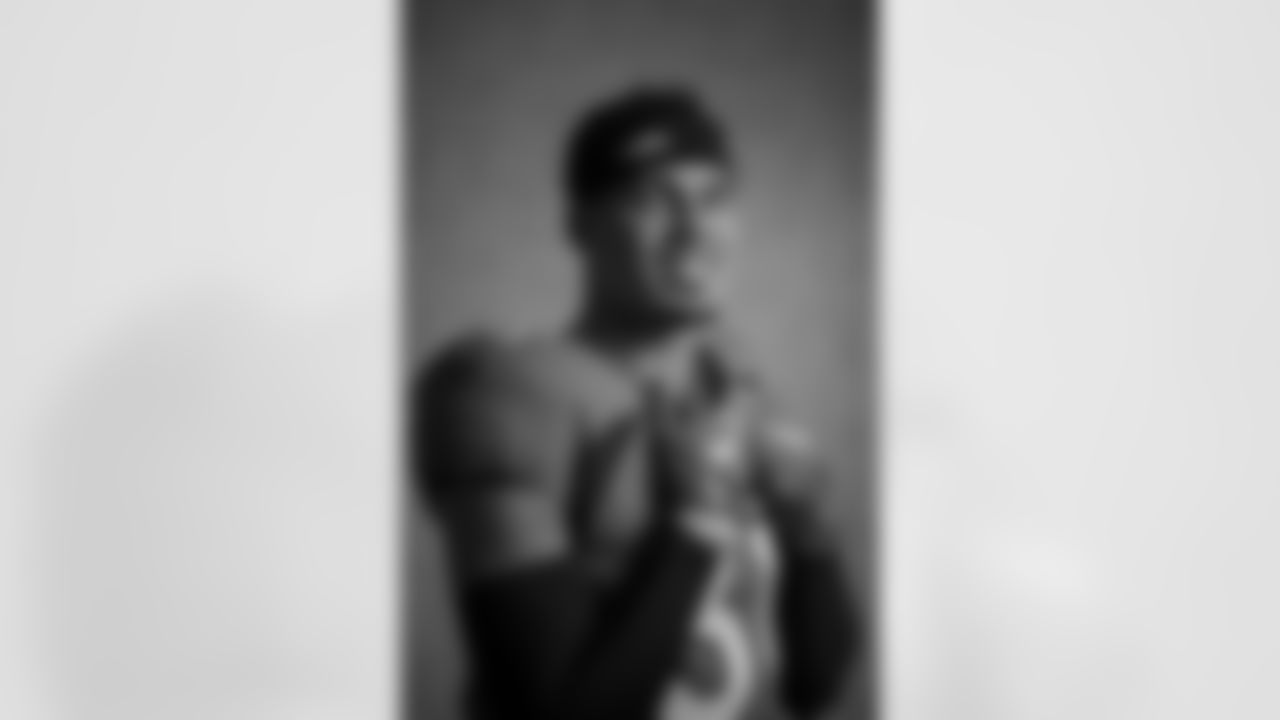 Justin Simmons poses for a portrait taken by team photographer Gabriel Christus.