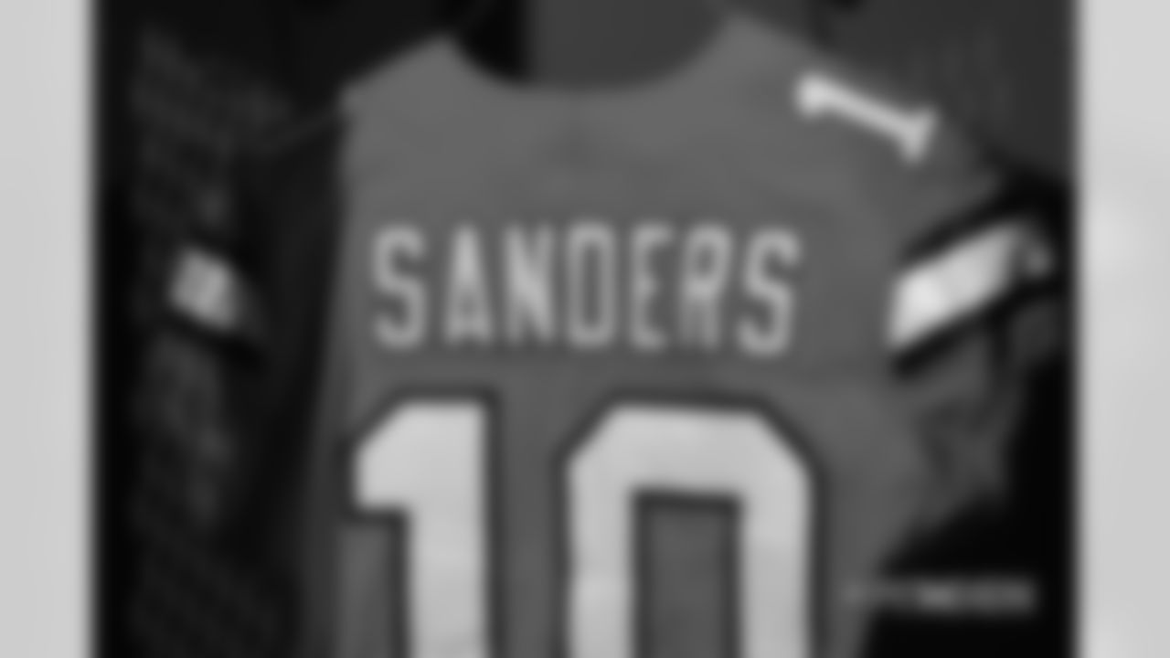 A close-up look at the Broncos' Color Rush jerseys during a photoshoot on November 20, 2018.