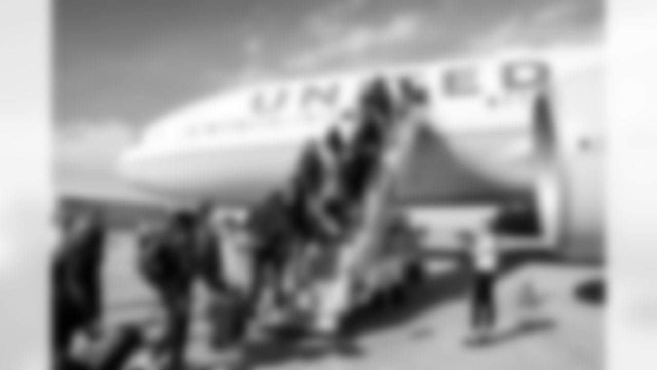 On the tarmac at Denver International Airport on October 9, 2021 during the team's travel to Pittsburgh for a Week 5 game against the Steelers. (Photo by Joe Abdellah)
