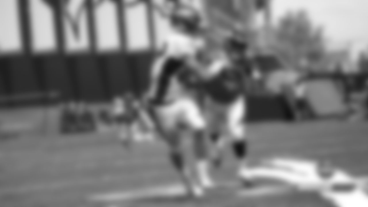 Joe Jones breaks up a pass intended for Austin Fort during practice on Day 7 of training camp on July 25, 2019.