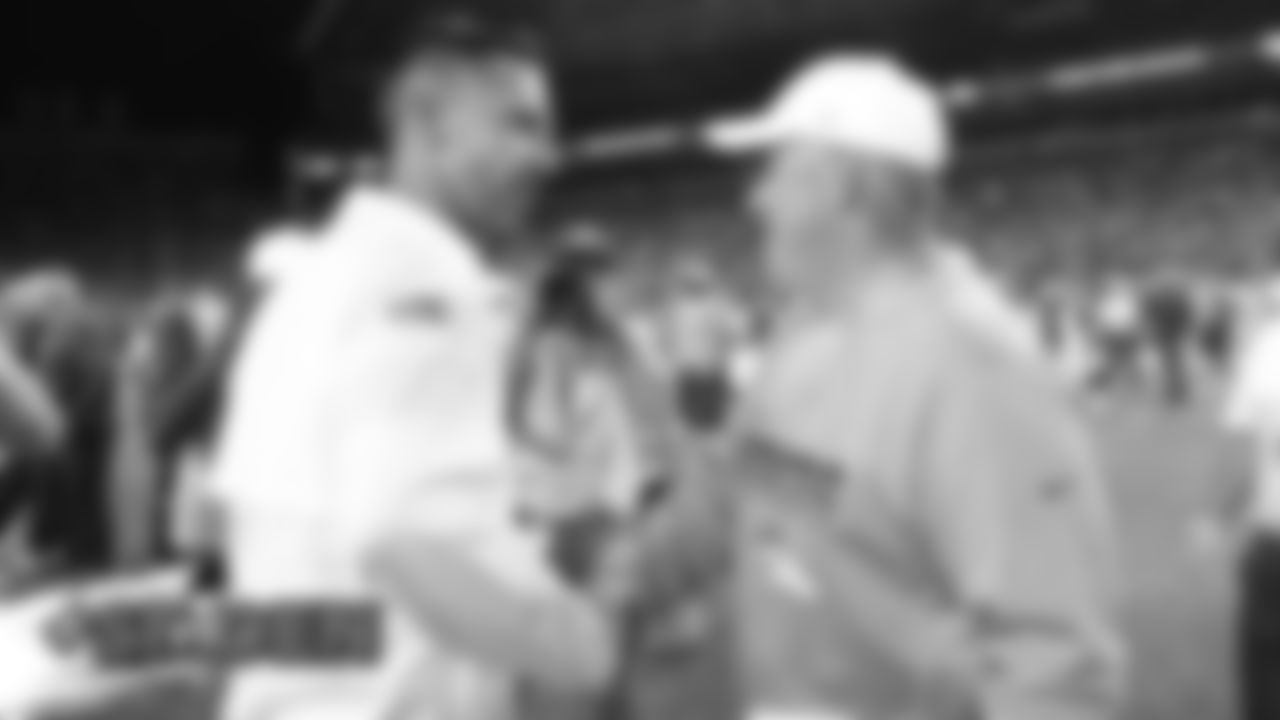 Head Coach Vic Fangio and 49ers head coach Kyle Shanahan shake hands after the Broncos' preseason game against the San Francisco 49ers on August 19, 2019 at Broncos Stadium at Mile High in Denver, Colorado. (Photo by Gabriel Christus)