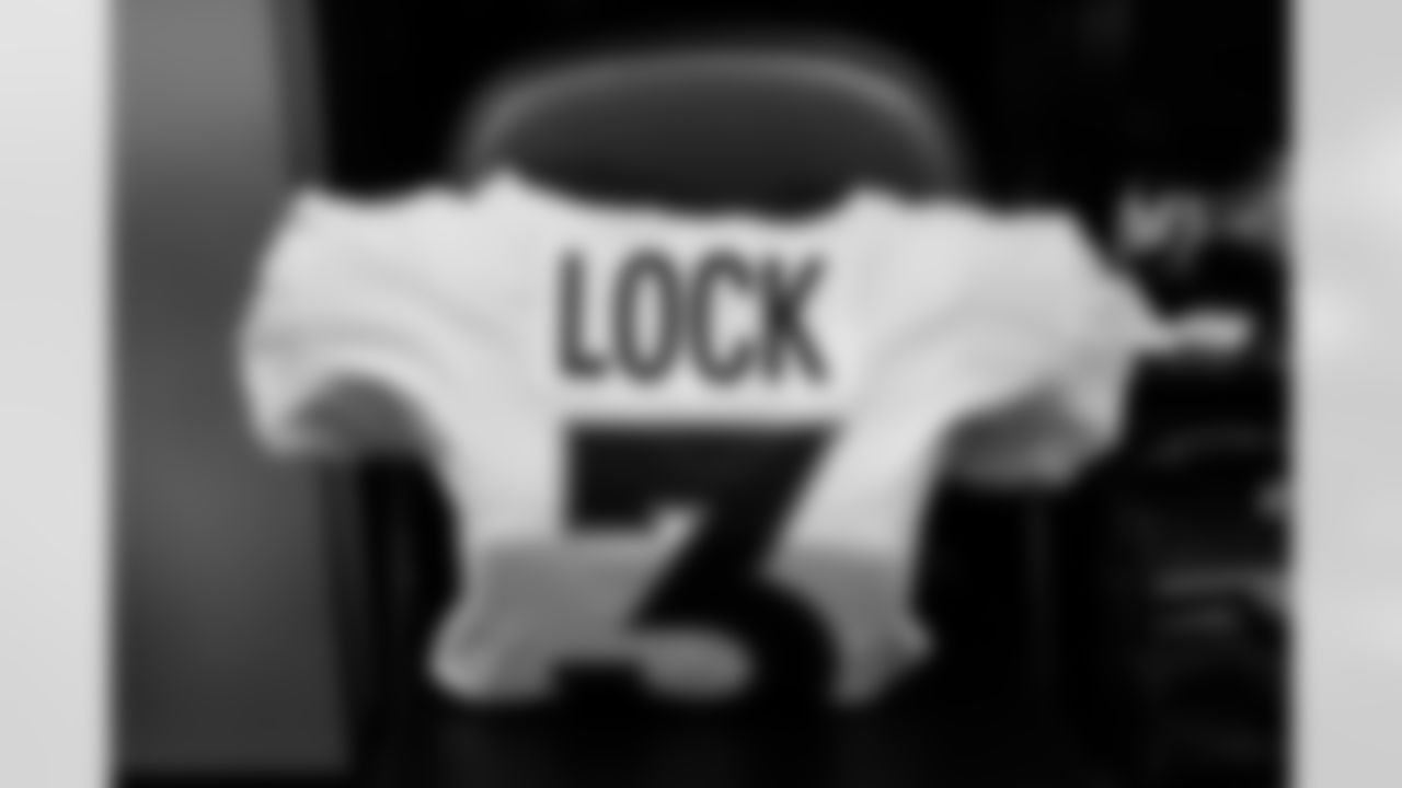 Drew Lock's jersey in the locker room the Broncos' Week 16 game against the Las Vegas Raiders at Allegiant Stadium in Las Vegas, Nevada on December 26, 2021. (Photo by Joe Abdellah)