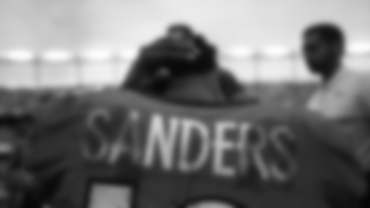 Emmanuel Sanders sits on the bench after scoring the go-ahead touchdown and two-point conversion during the second half of the Broncos' Week 2 game against the Chicago Bears on September 15, 2019 at Empower Field at Mile High. (Photo by Ben Swanson)