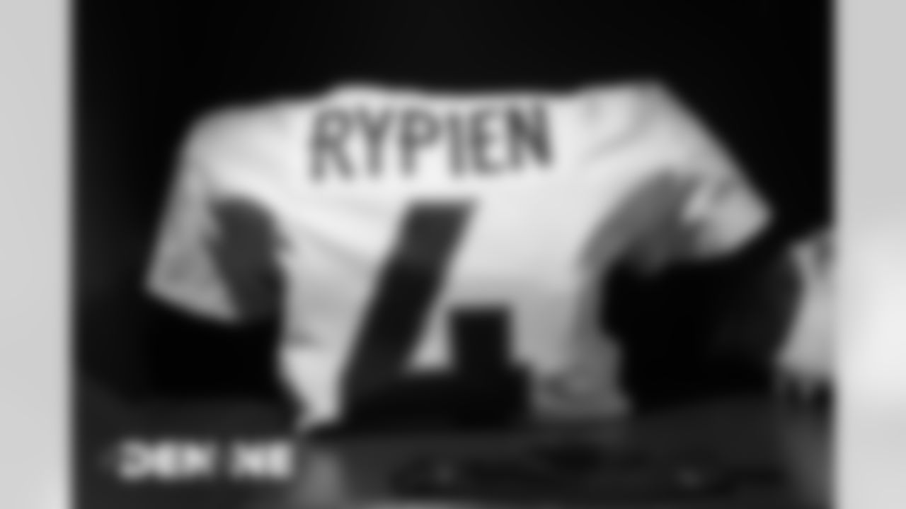Brett Rypien's jersey in the locker room before the Broncos' Week 6 game against the New England Patriots at Gillette Stadium in Foxborough, Massachusetts, on October 18, 2020. (Photo by Ben Swanson)
