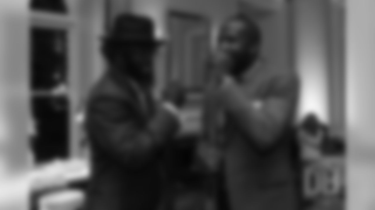 Champ Bailey talks with Ed Reed at the Pro Football Hall of Fame's Celebration of Excellence Reception in Atlanta on January 31, 2019.
