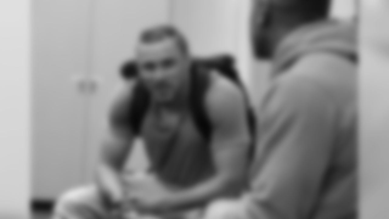 Running back Phillip Lindsay waits in the Broncos' equipment room.
Photo: Ryan Young