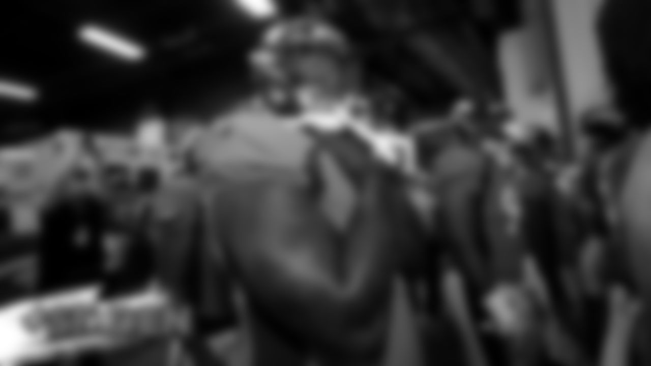DeShawn Williams in the tunnel during team introductions before the Broncos' preseason game against the San Francisco 49ers on August 19, 2019 at Broncos Stadium at Mile High in Denver, Colorado.