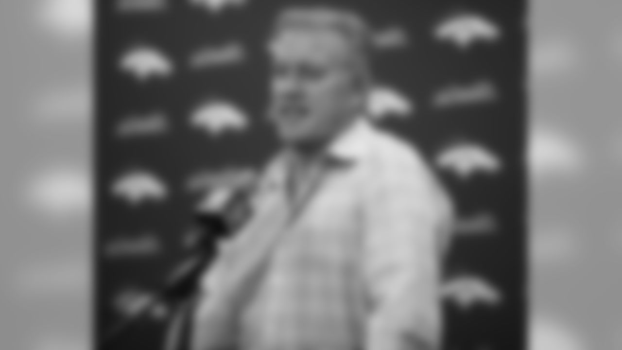 Denver Broncos general manager John Elway speaks about Case Keenum during an NFL football news conference introducing Keenum as the team's new starting quarterback, Friday, March 16, 2018, at the team's headquarters in Englewood, Colo. (AP Photo/David Zalubowski)