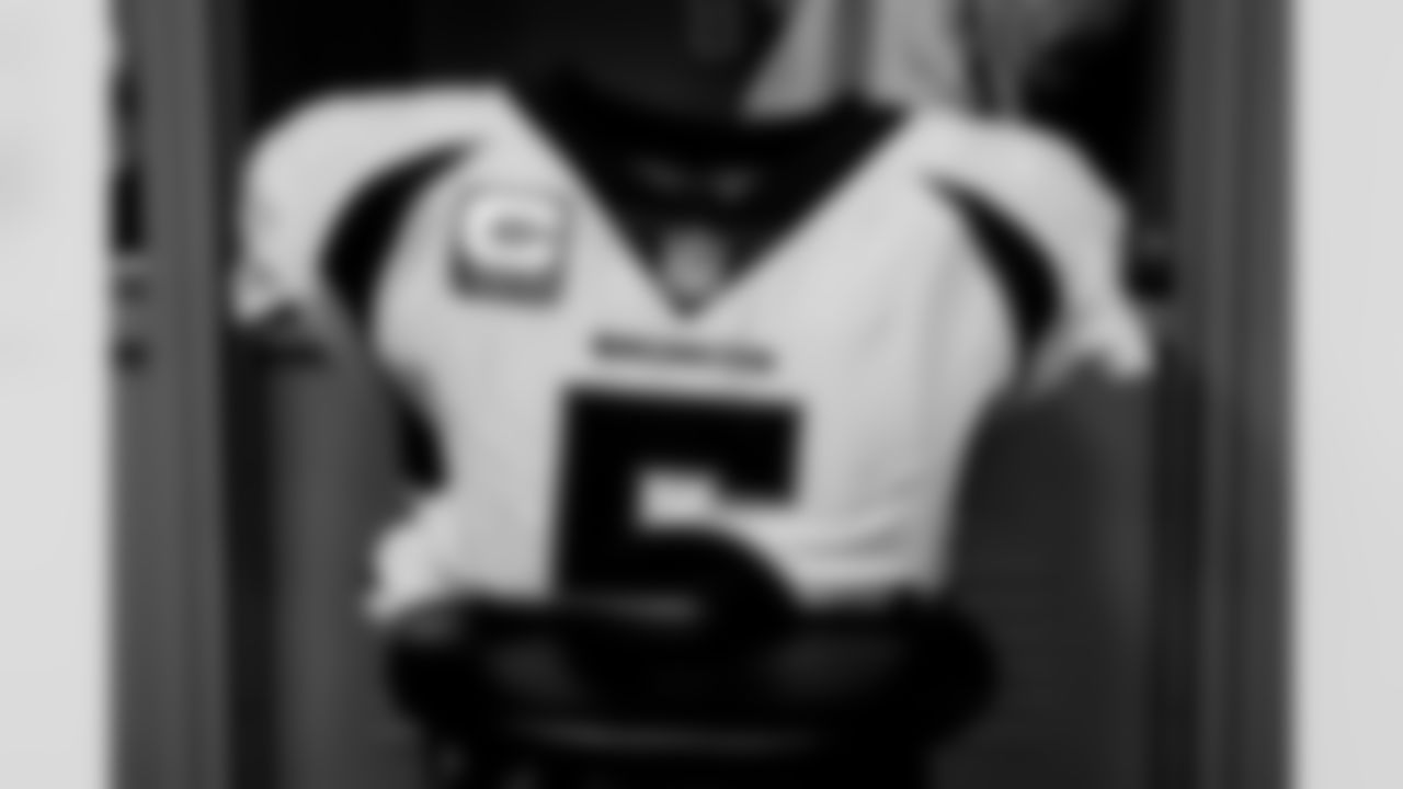 Teddy Bridgewater's jersey in the locker room before the Broncos' Week 1 game against the New York Giants at MetLife Stadium in East Rutherford, New Jersey, on September 12, 2021. (Photo by Joe Abdellah)