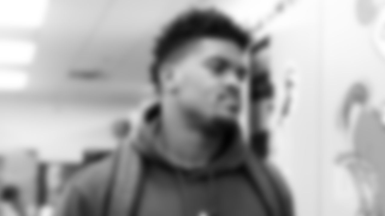 Dre'Mont Jones gets fitted for equipment after arriving at UCHealth Training Center for orientation programs on May 9, 2019.