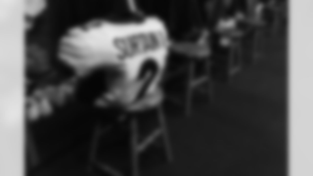 Pat Surtain II's jersey in the locker room before the Broncos' Week 13 game against the Kansas City Chiefs at GEHA Field at Arrowhead Stadium in Kansas City, Missouri on December 5, 2021. (Photo by Joe Abdellah)