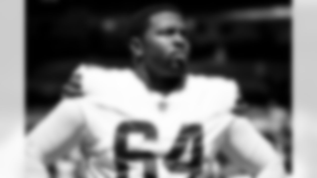Defensive tackle Roderick Perry II (64) before a NFL football game between the Cleveland Browns and Atlanta Falcons on October 2, 2022 at Mercedes-Benz Stadium. The Browns lost 20-23.