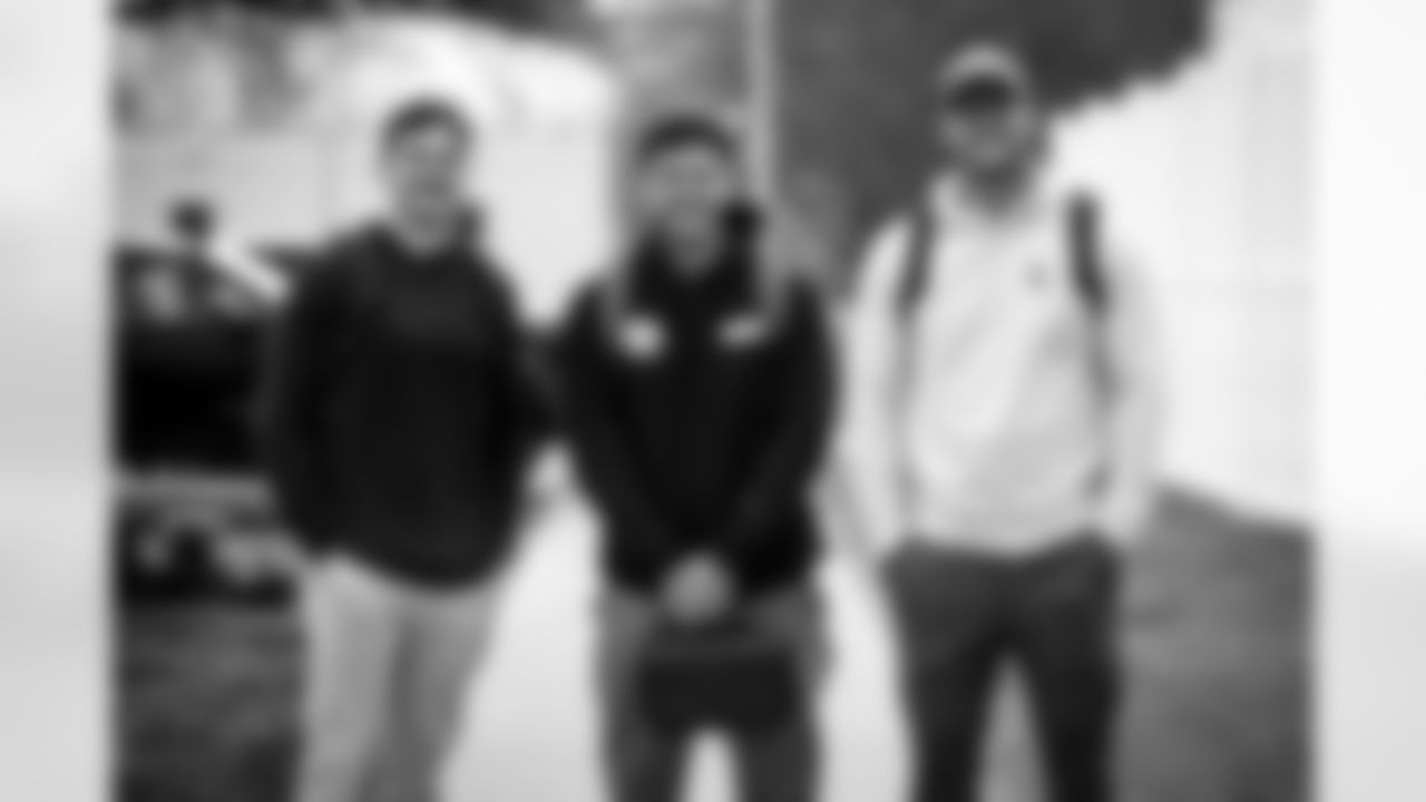 Kicker Cade York (3), Punter Corey Bojorquez (13) and Long snapper Charley Hughlett (47) arrives for the start of offseason workouts at CrossCountry Mortgage Campus on April 17, 2023.