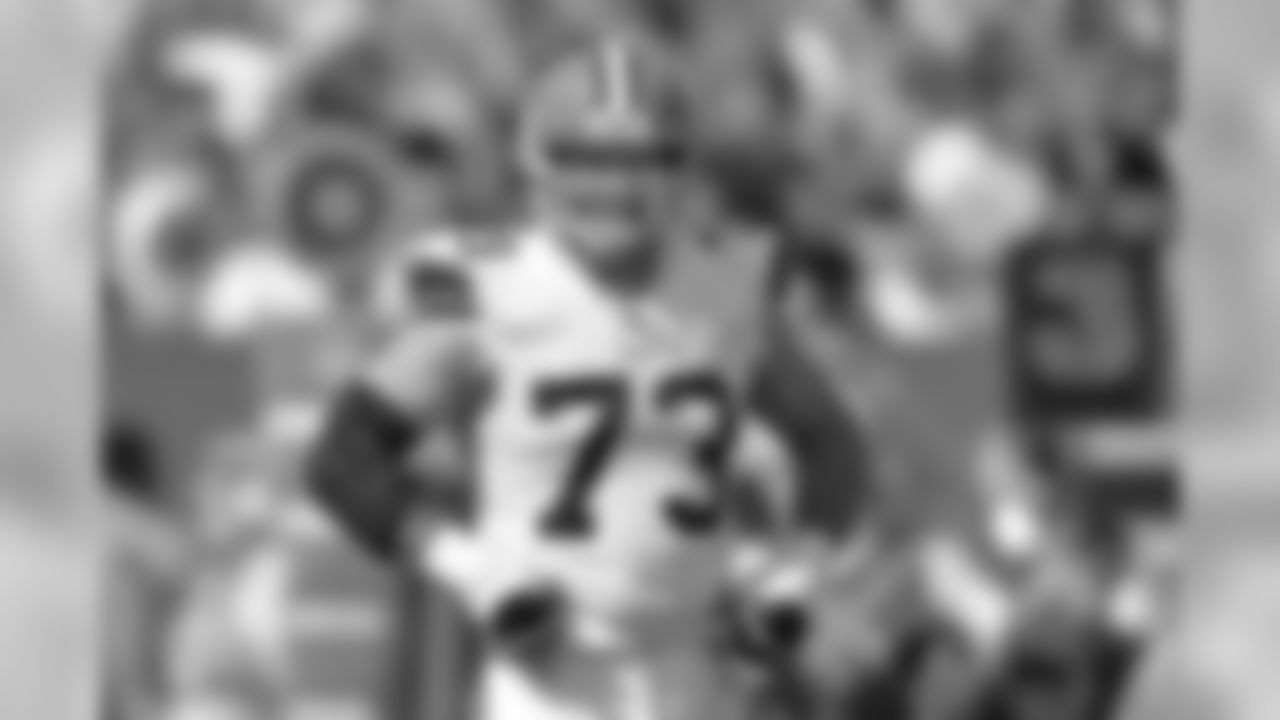 Cleveland Browns tackle Joe Thomas reacts during an NFL football game against the New Orleans Saints Sunday, Sept. 14, 2014, in Cleveland. Cleveland won 26-24. (AP Photo/David Richard)