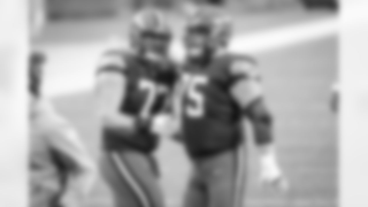 Offensive guard Wyatt Teller (77) and Offensive guard Joel Bitonio (75) during a NFL football game between the Pittsburgh Steelers and Cleveland Browns on January 3, 2021 at FirstEnergy Stadium. The Browns won 24 -22.