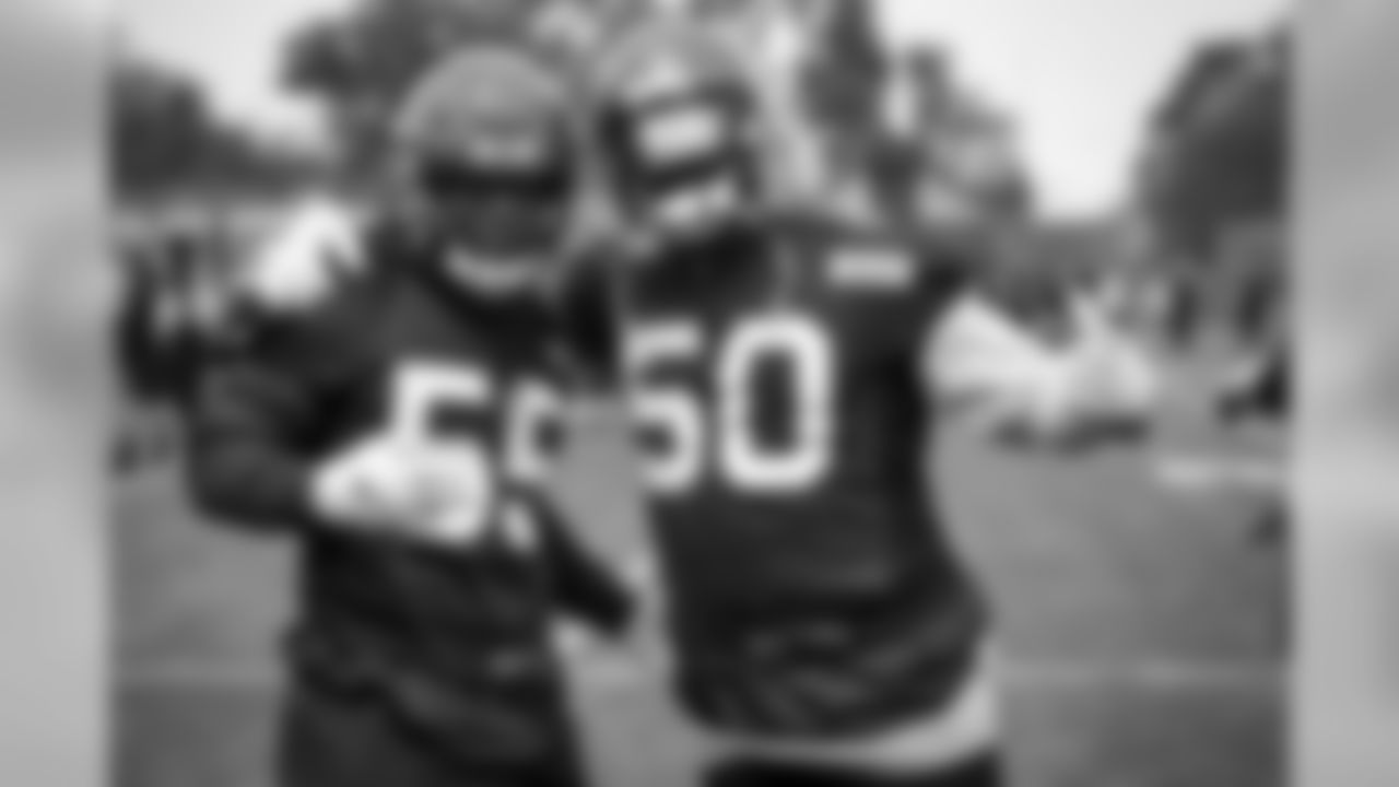 Linebacker Genard Avery (55) and Defensive end Chris Smith (50) during the fifth practice of OTAs on May 22, 2019.