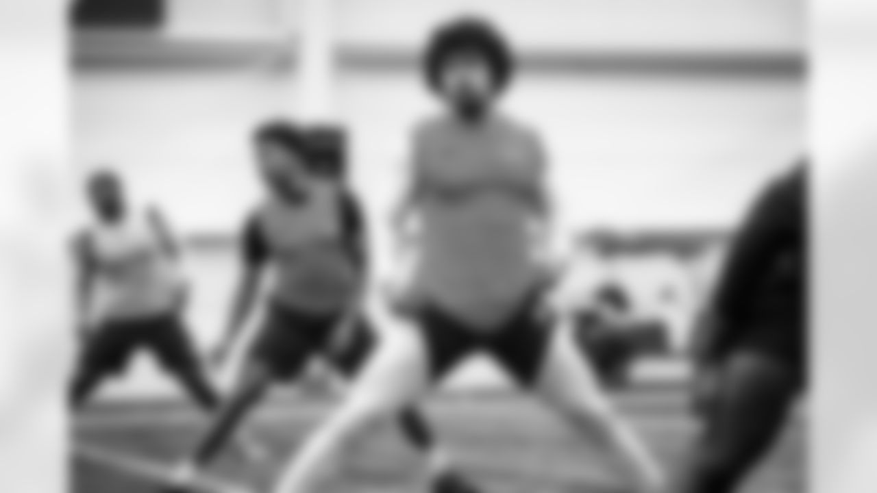 Linebacker Storey Jackson (49) during a workout in Phase I of the offseason at CrossCountry Mortgage Campus on April 20, 2023.