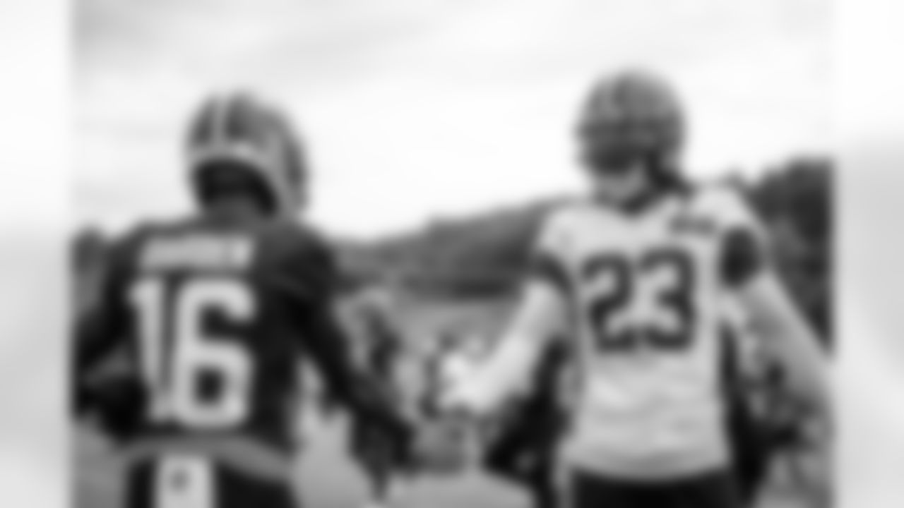 Wide receiver Jaelon Darden (16) and Cornerback Martin Emerson Jr. (23) during Day 3 of Training Camp at The Greenbrier on July 27, 2023.