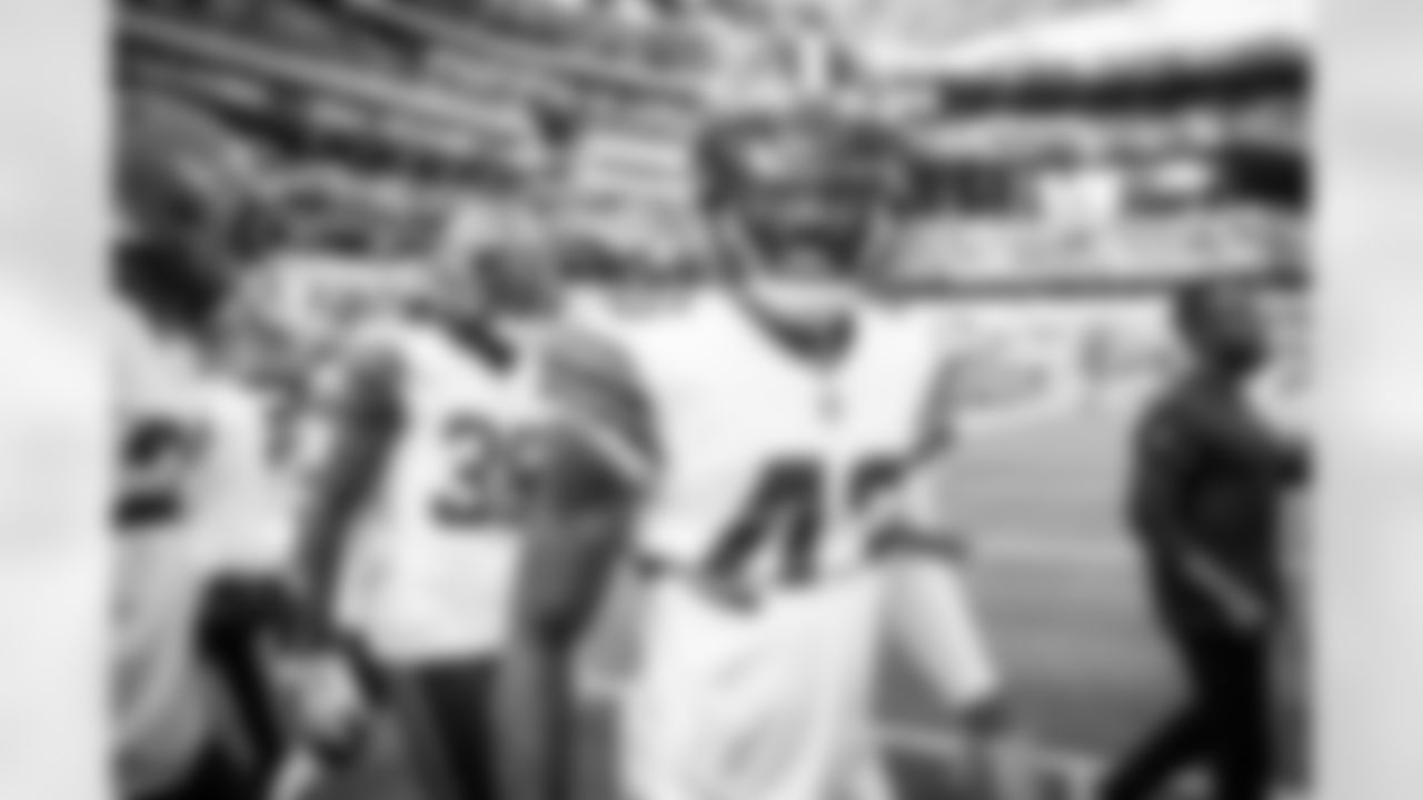 Safety John Johnson III (43) before a NFL football game between the Cleveland Browns and Los Angeles Chargers on October 10, 2021 at SoFi Stadium. The Browns lost 42-47.