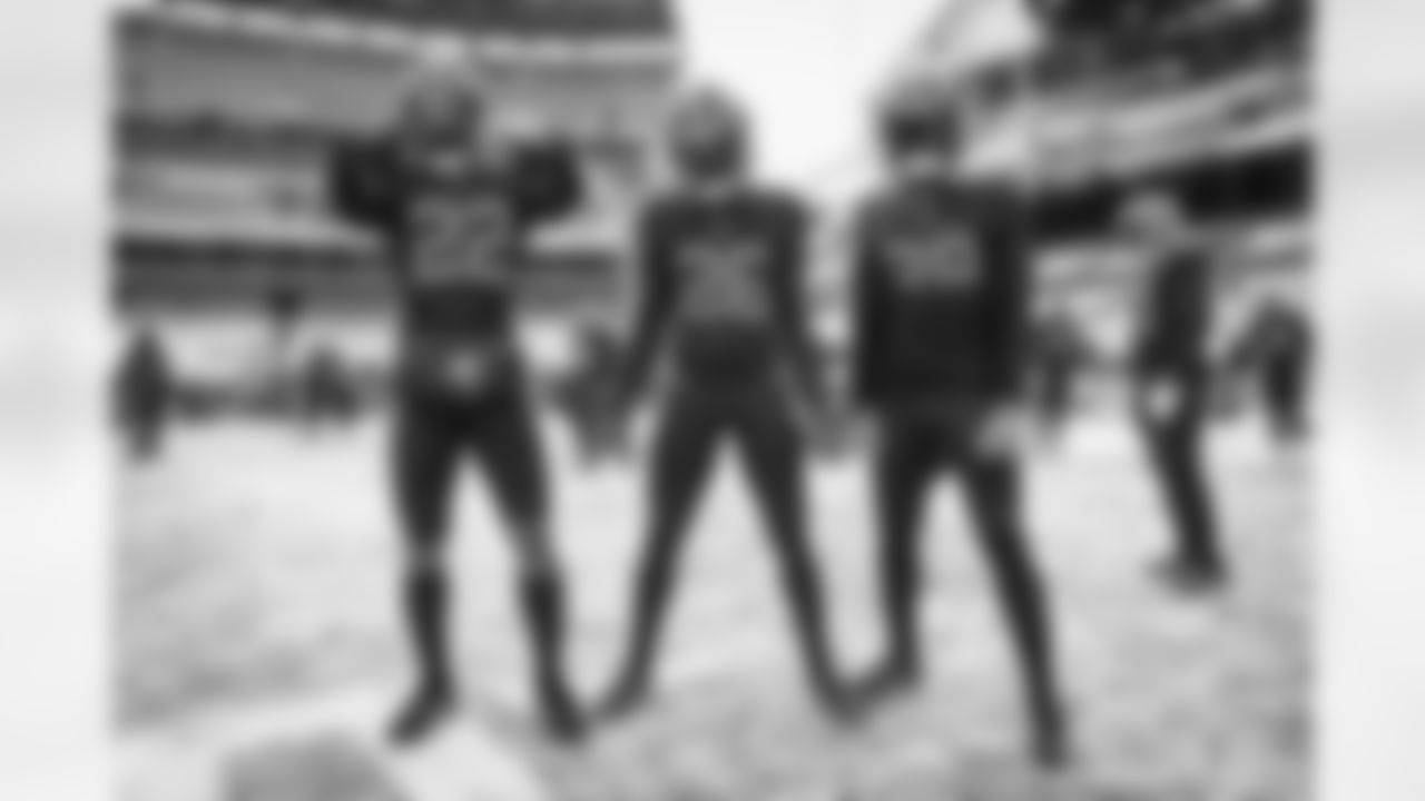 Safety Grant Delpit (22), Cornerback Greedy Williams (26) and Cornerback A.J. Green (38) before a NFL football game between the New Orleans Saints and Cleveland Browns on December 24, 2022 at FirstEnergy Stadium.