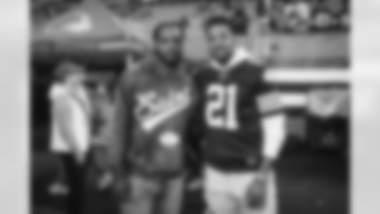 Darius Garland and CJ McCollum before a NFL football game between the Pittsburgh Steelers and Cleveland Browns on September 22, 2022 at FirstEnergy Stadium.