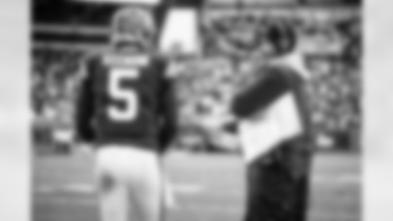 Head Coach Kevin Stefanski and Quarterback Case Keenum (5) during a NFL football game between the Cincinnati Bengals and Cleveland Browns on January 9, 2022 at FirstEnergy Stadium. The Browns won 21-16.