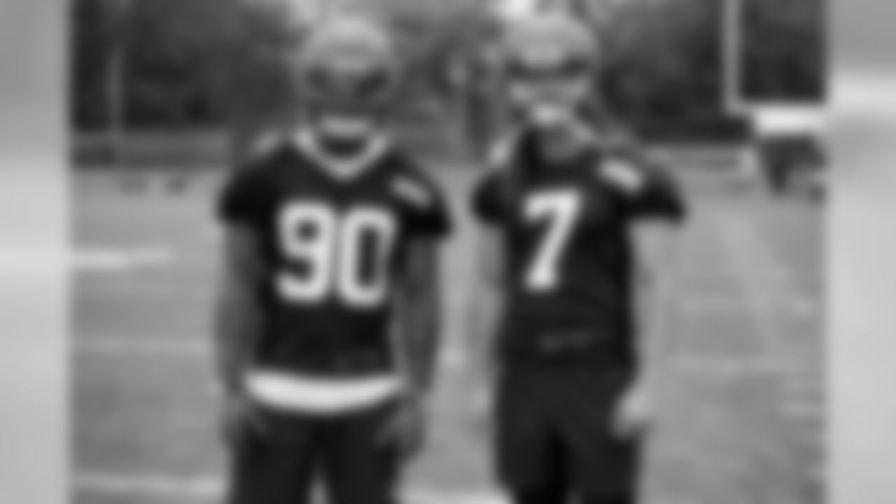 Linebacker Anthony Stubbs (90) and Punter Jamie Gillan (7) during the ninth practice of OTAs on May 30, 2019.