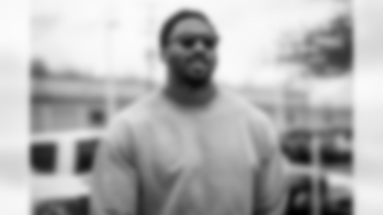 Defensive end Myles Garrett (95) arrives for the start of offseason workouts at CrossCountry Mortgage Campus on April 17, 2023.