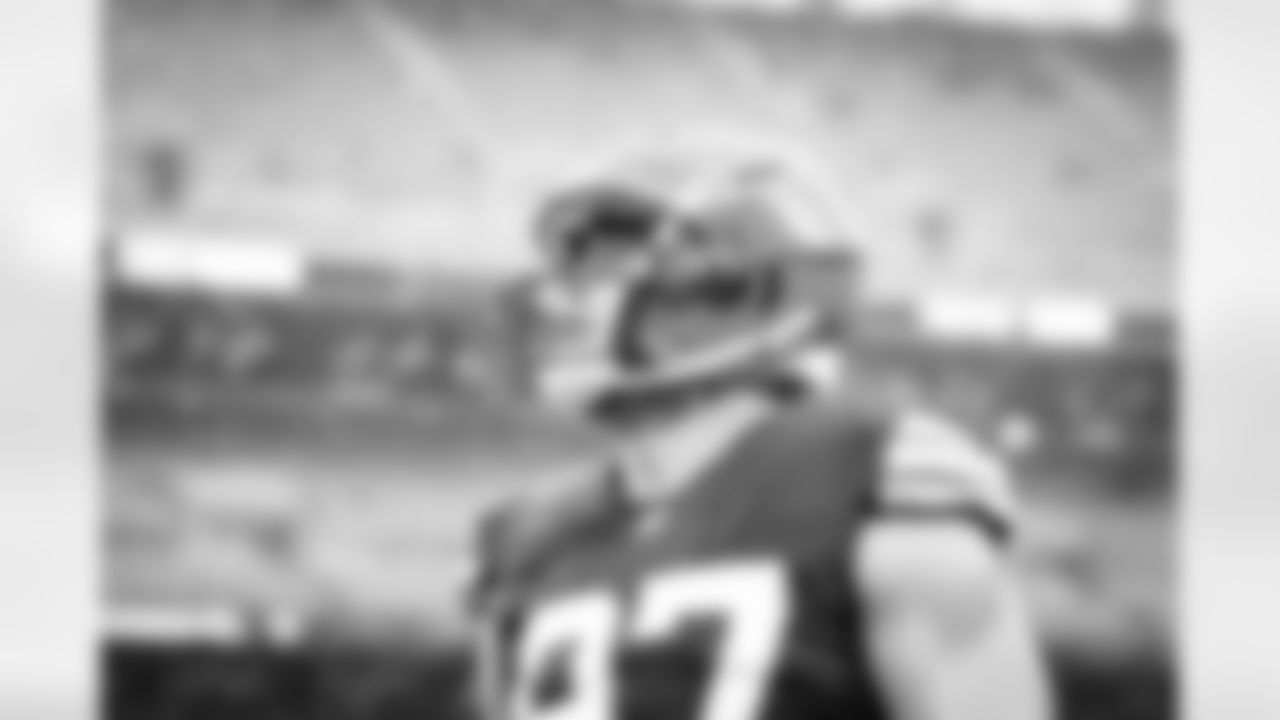 Defensive end Porter Gustin (97) before a NFL football game between the Las Vegas Raiders and Cleveland Browns on November 1, 2020 at FirstEnergy Stadium. The Browns lost 16-6.