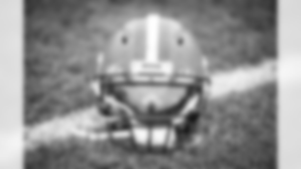 A helmet during practice on October 27, 2021.