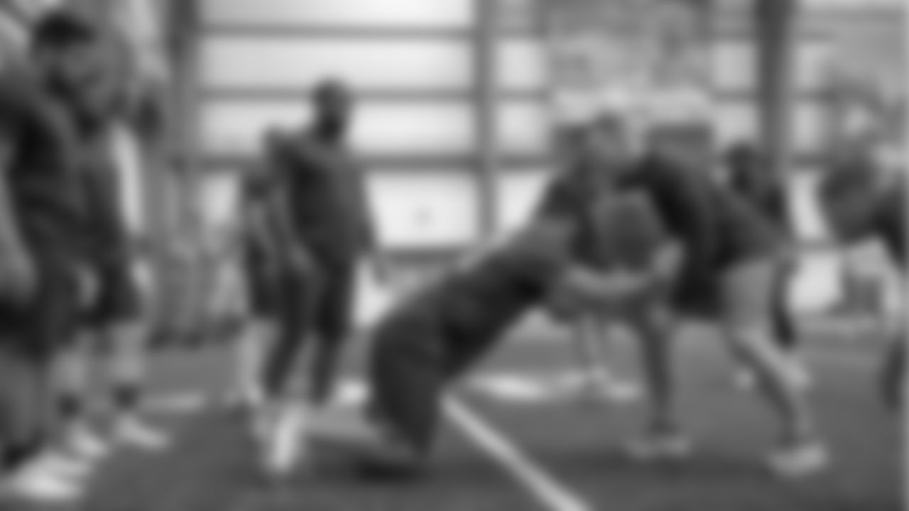 Local prospects participate during the Browns' local pro day on Friday in Berea.