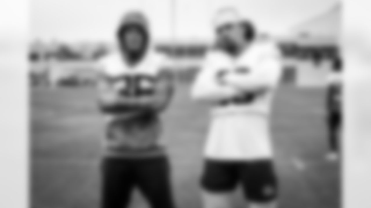Safety Bubba Bolden (36) and Linebacker Storey Jackson (49) during practice on the first day of Rookie Minicamp at CrossCountry Mortgage Campus on May 12, 2023.