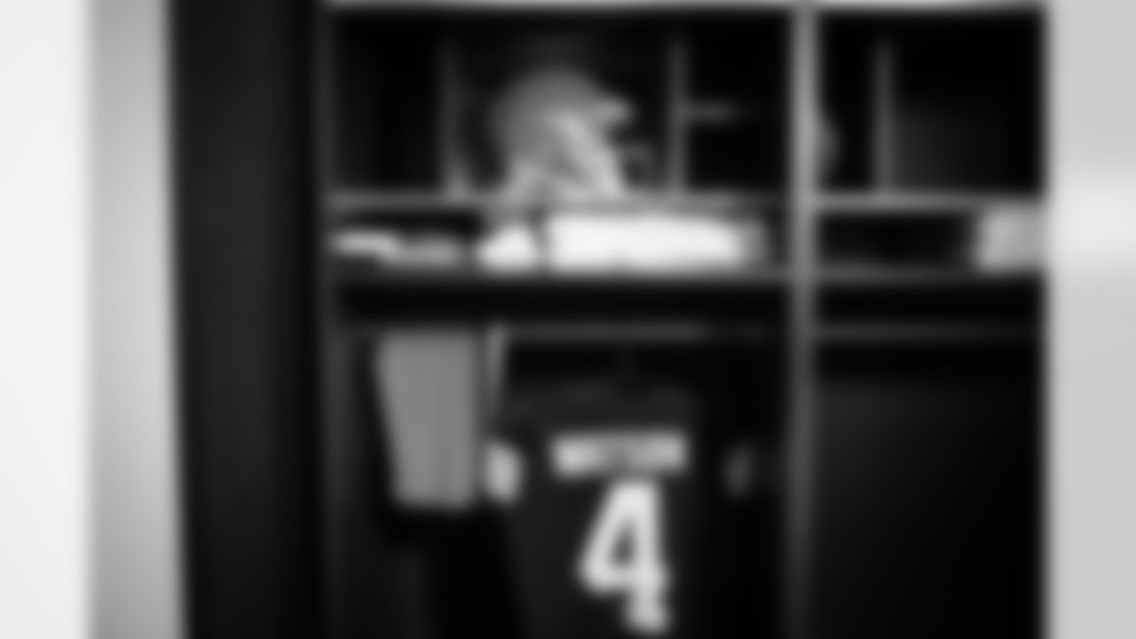 White facemask locker room setup at FirstEnergy Stadium on December 13, 2022.
