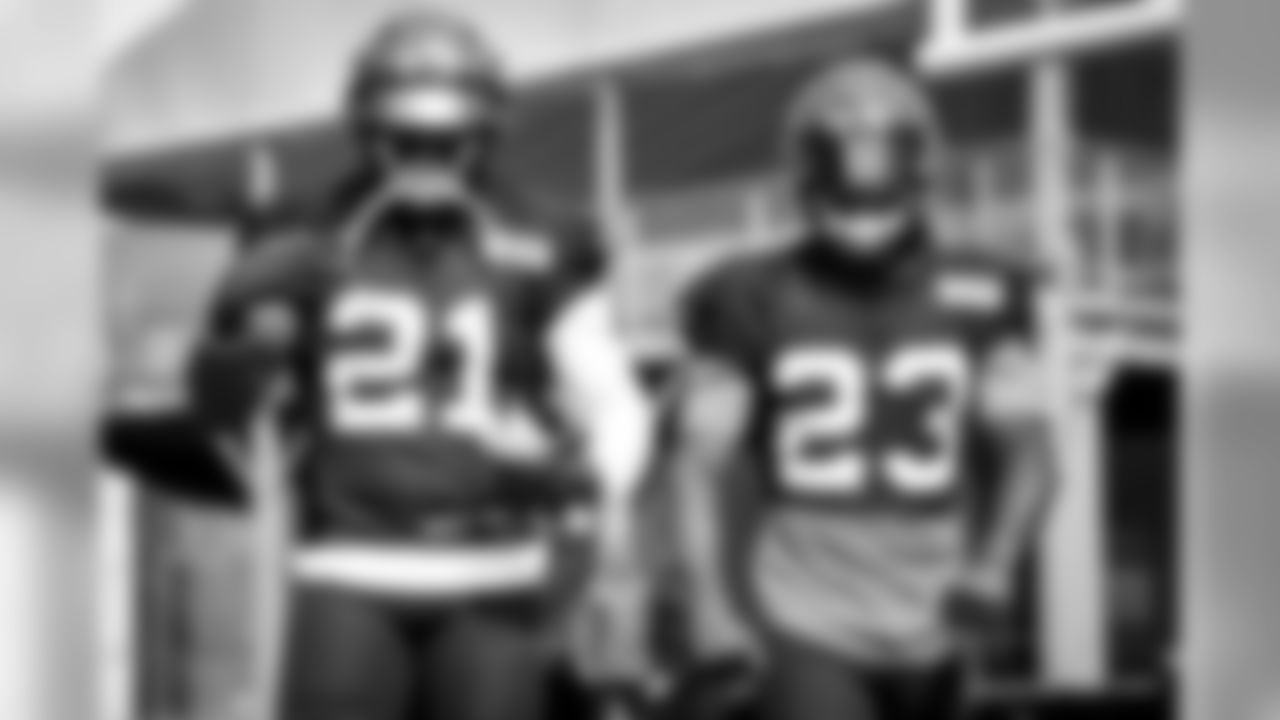 Safety Damarious Randall and Cornerback Denzel Ward during practice on August 26, 2019