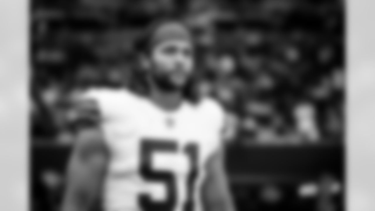 Linebacker Jordan Kunaszyk (51) before a NFL football game between the Cleveland Browns and Atlanta Falcons on October 2, 2022 at Mercedes-Benz Stadium. The Browns lost 20-23.