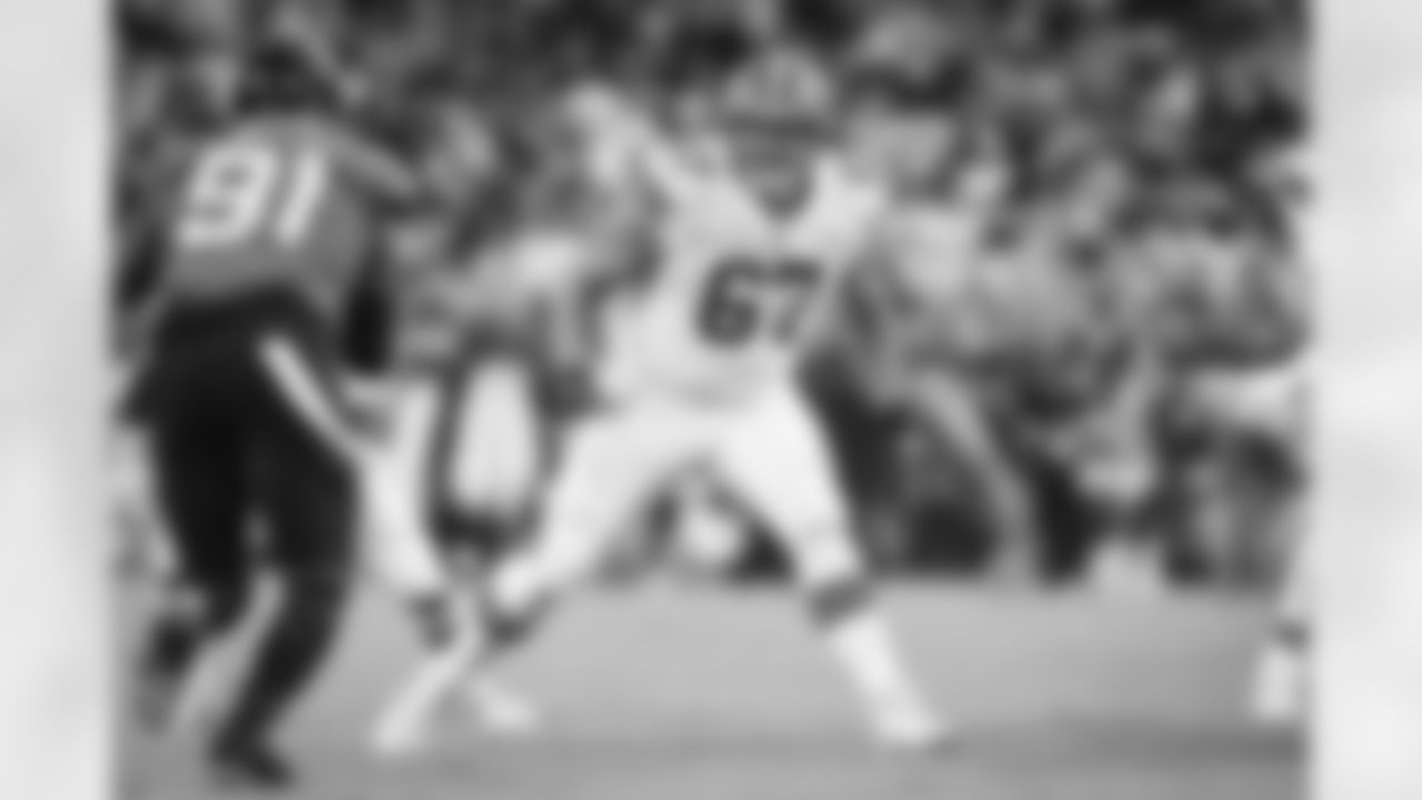 Offensive tackle Ben Petrula (67) during a preseason NFL football game between the Cleveland Browns and Jacksonville Jaguars on August 12, 2022 at TIAA Bank Field.