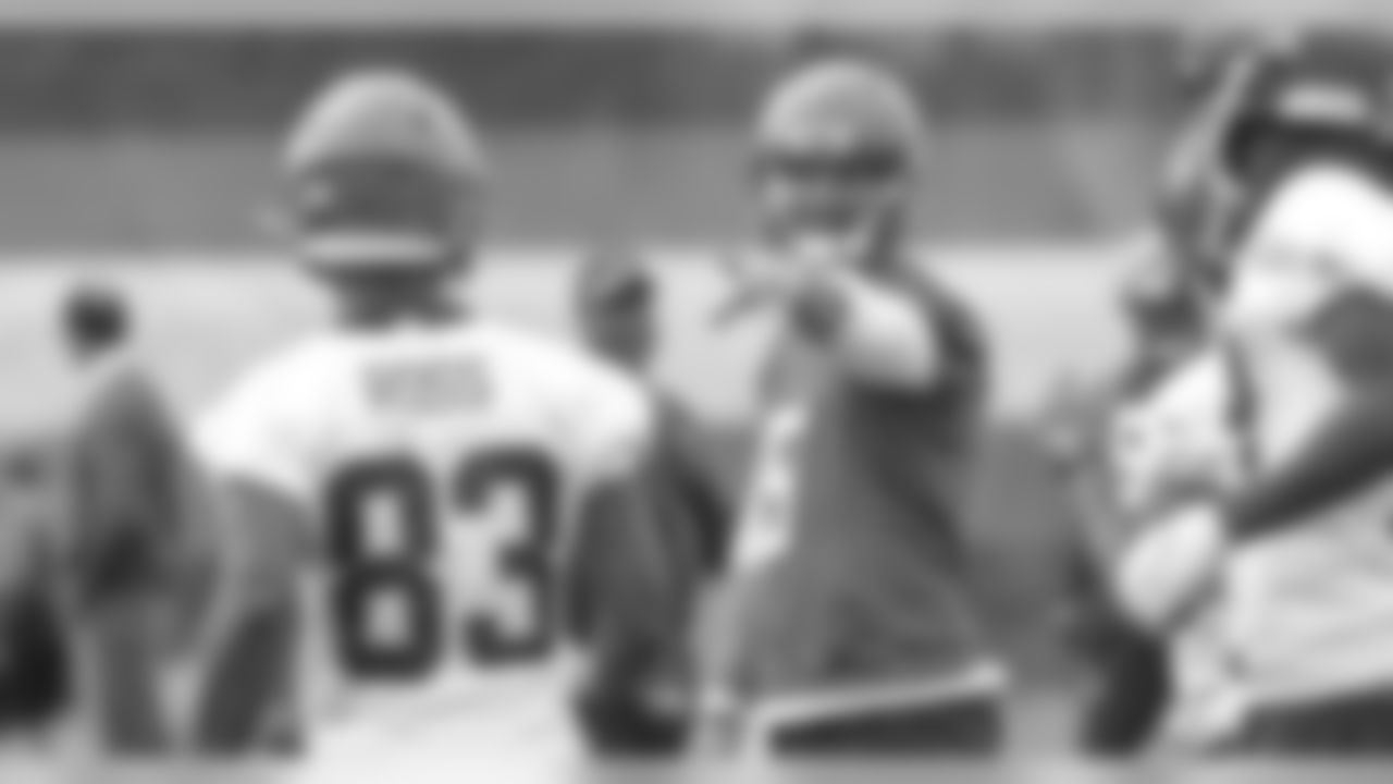 Browns quarterback Drew Stanton directs a teammate during minicamp practice Wednesday in Berea.
