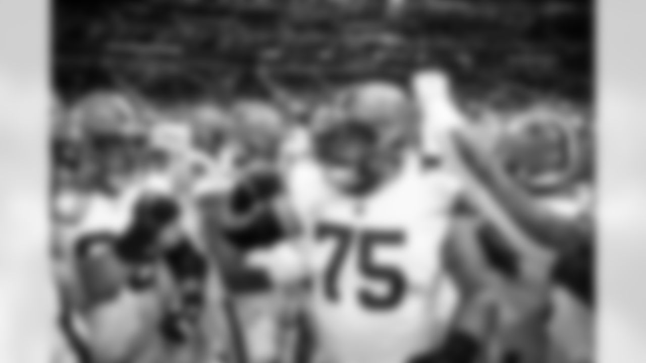 Offensive guard Joel Bitonio (75) before a NFL football game between the Cleveland Browns and Atlanta Falcons on October 2, 2022 at Mercedes-Benz Stadium. The Browns lost 20-23.
