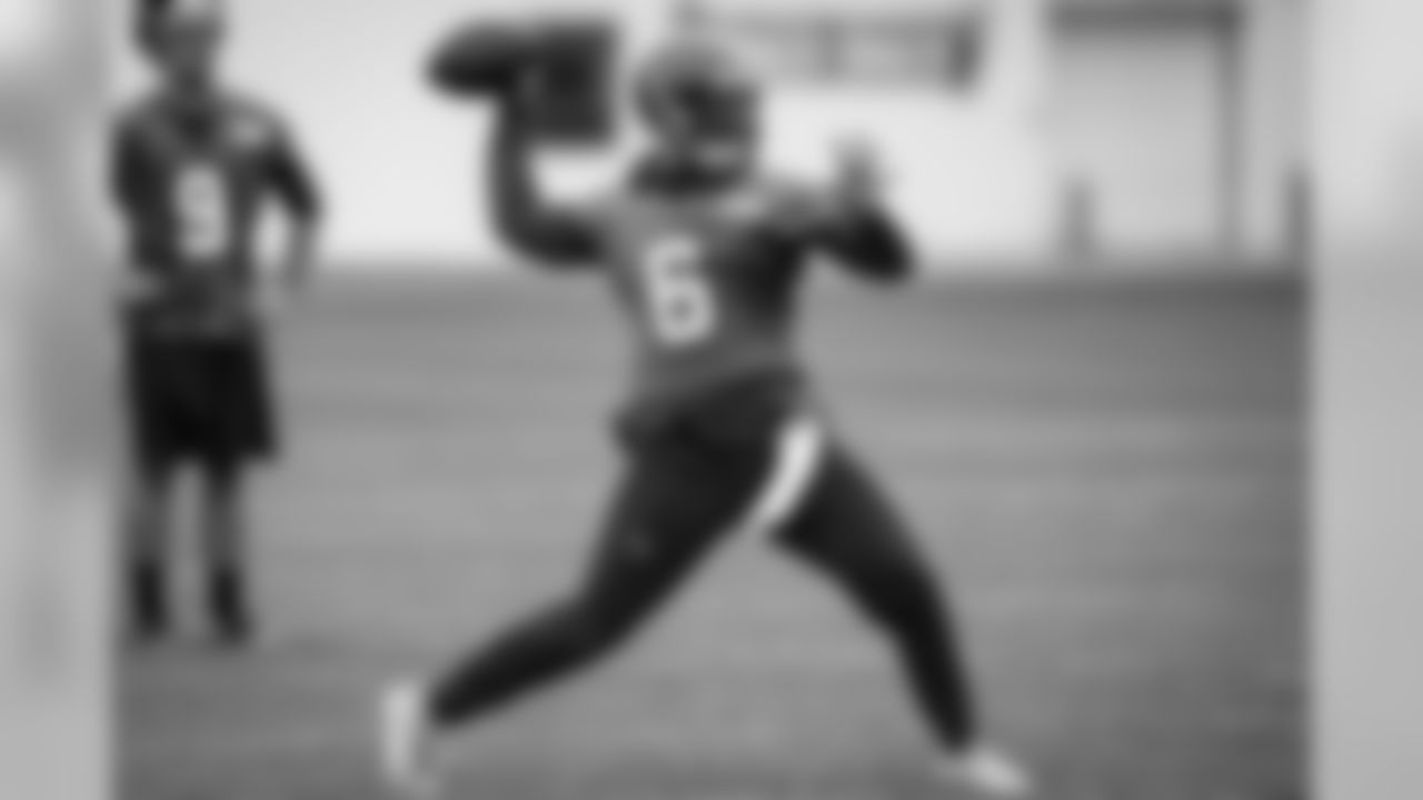 Quarterback Baker Mayfield (6) during the fifth practice of OTAs on May 22, 2019.