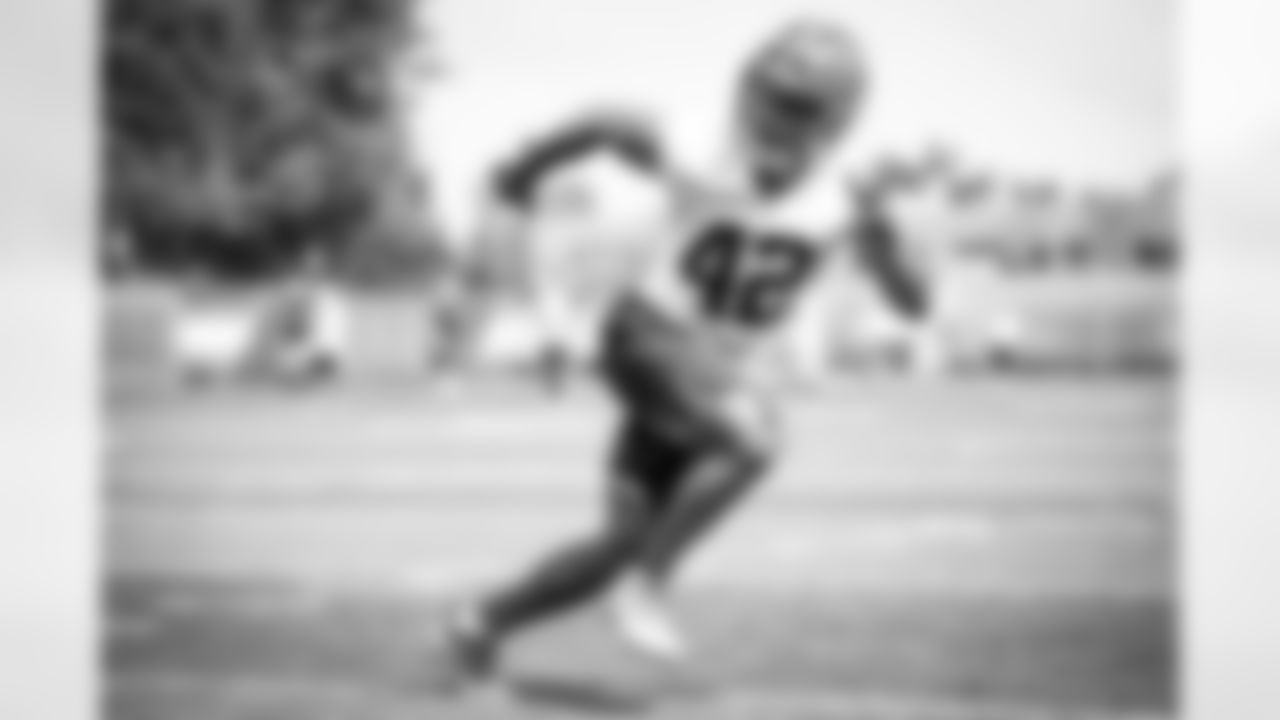 Linebacker Tony Fields II (42) during a quarterback/rookie practice on July 25, 2021.
