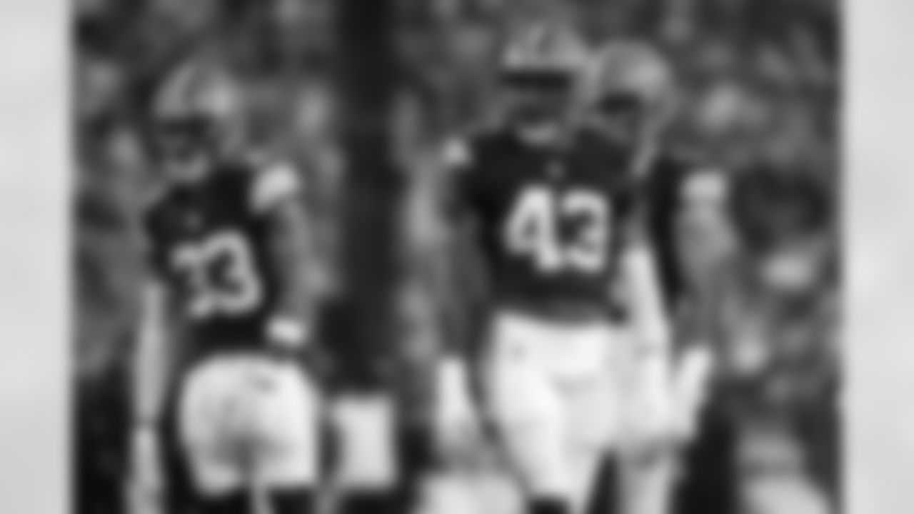 Linebacker Mohamoud Diabate (43) during the Hall of Fame Game between the New York Jets and Cleveland Browns on August 3, 2023 at Tom Benson Hall of Fame Stadium.