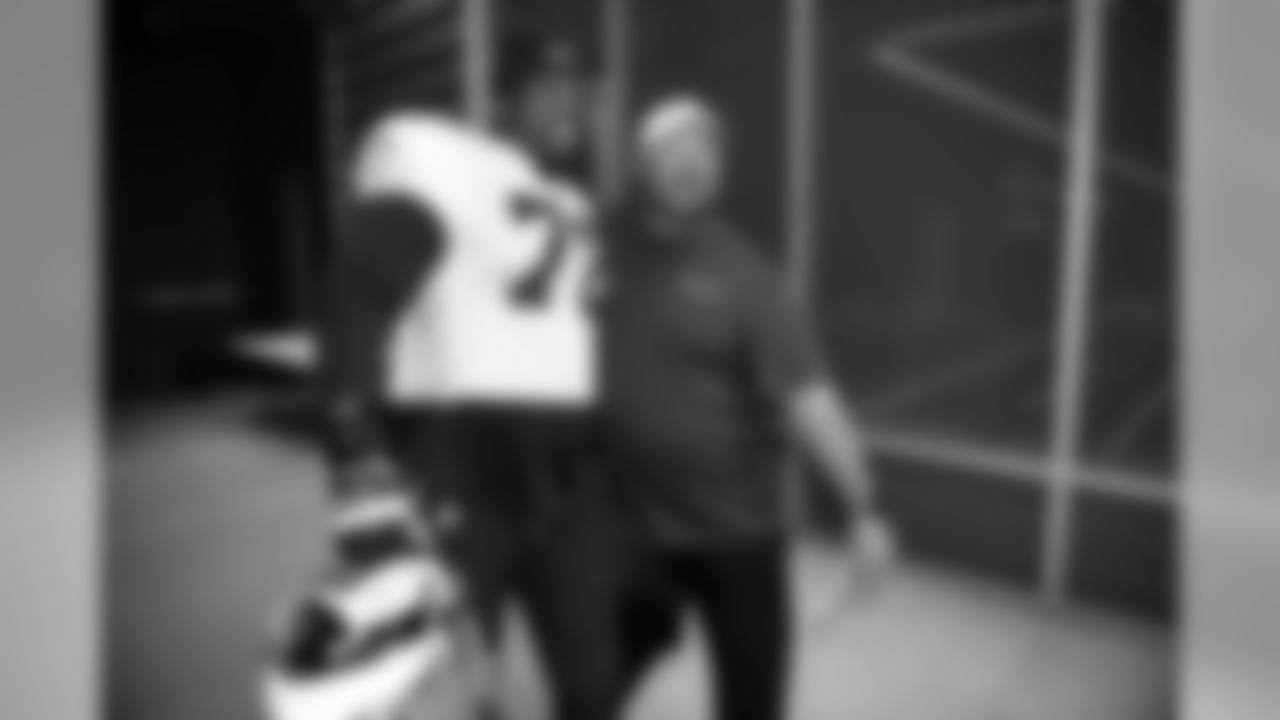 Offensive tackle Greg Robinson (78) and Head Coach Freddie Kitchens during the thirteenth day of camp on August 10, 2019.